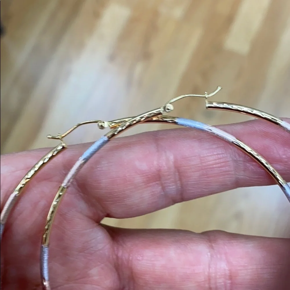 3” inches large 14k yellow Gold Hoop Earrings - Picture 2 of 6